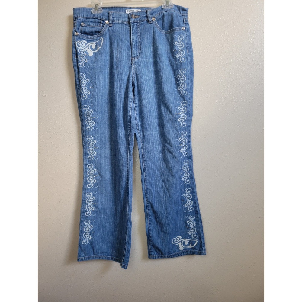 Jeanstar Jeans Premium Denim Embroidered Embellished Floral Accent‎ Sz 14P